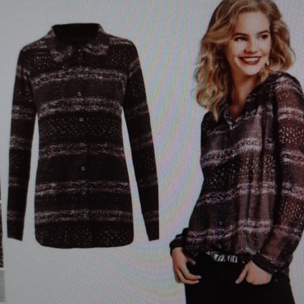 Cabi black Paris sheer button up blouse 3249 small